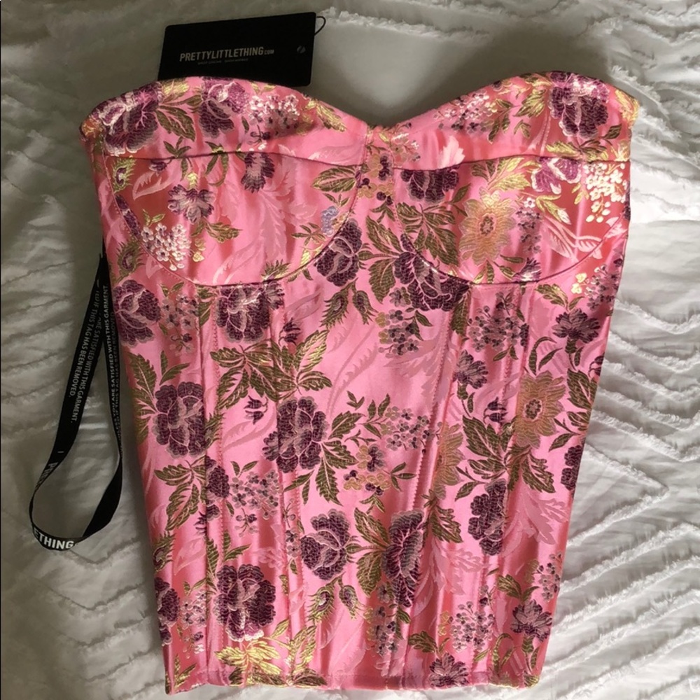PrettyLittleThing Oriental print satin corset top